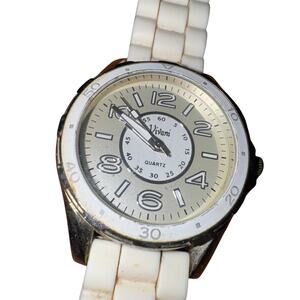 Vivani Pearl Tone Watch Women's Silver Tone Dial Silicone Band Tested No Battery